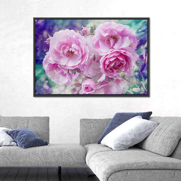 Romantic Pink Roses Close-up Canvas Wall Art