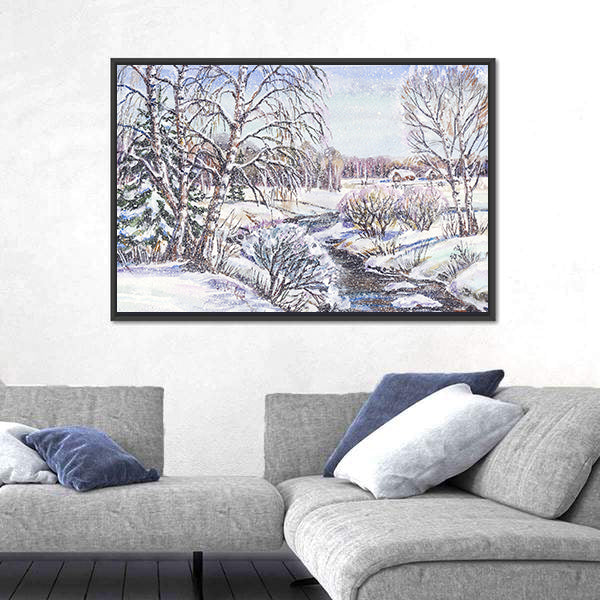 Russian Winter Village Canvas Wall Art