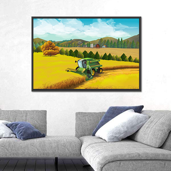 Combine Harvester in Golden Wheat Canvas Wall Art