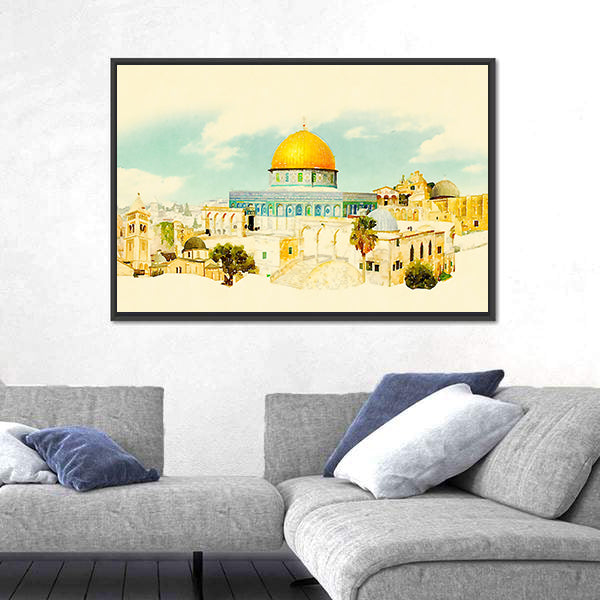 Jerusalem Old City Watercolor Illustration Canvas Wall Art