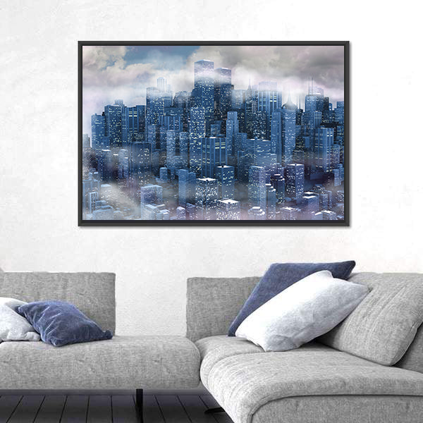 New York City Aerial Night Skyline Canvas Wall Art