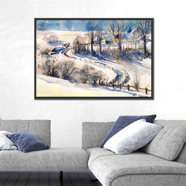 Road To Winter Village Canvas Wall Art