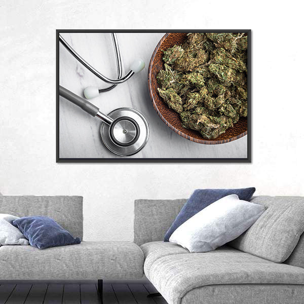Medical Marijuana Buds with Stethoscope Canvas Wall Art