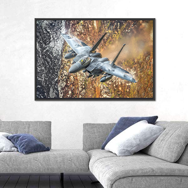 F-15 Fighter Jet Canyon Run Canvas Wall Art