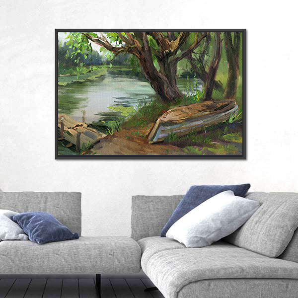 Willow Trees By The Water Canvas Wall Art