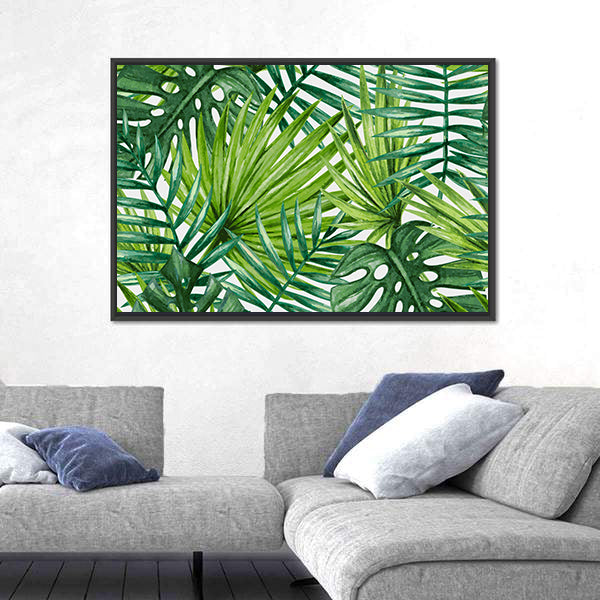 Tropical Monstera and Palm Leaves Canvas Wall Art