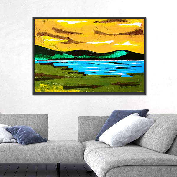 Sunset Lake Meadow Canvas Wall Art