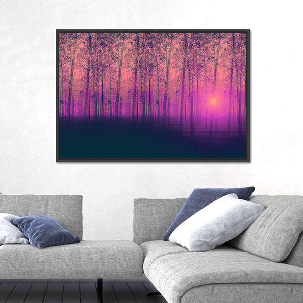 Foggy Poplar Trees Canvas Wall Art