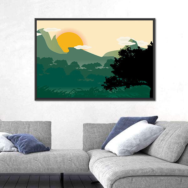 Mountain Sunset Silhouette Canvas Wall Art