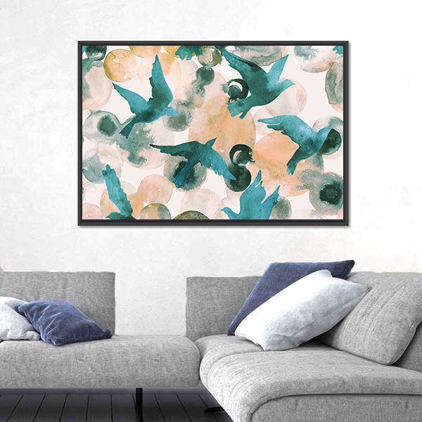 Teal Birds in Flight Abstract Canvas Wall Art