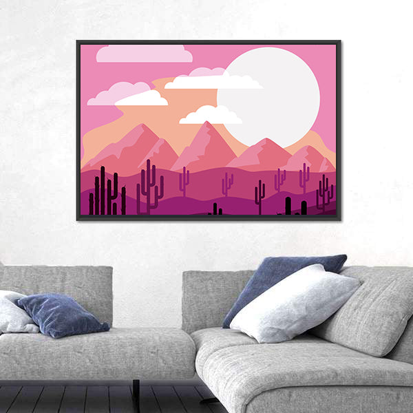 Desert Sunset with Saguaro Silhouettes Canvas Wall Art