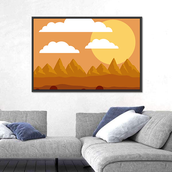 Desert Sunset Illustration Canvas Wall Art