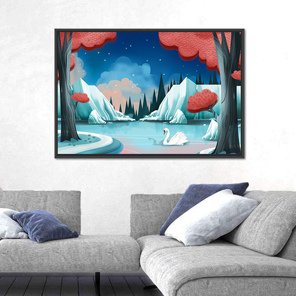 Fantasy Swan Lake Canvas Wall Art