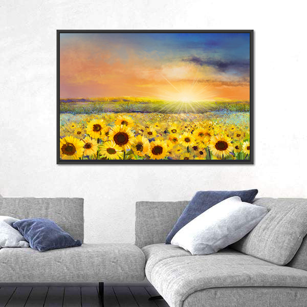 Sunflowers In Warm Sunlight Canvas Wall Art