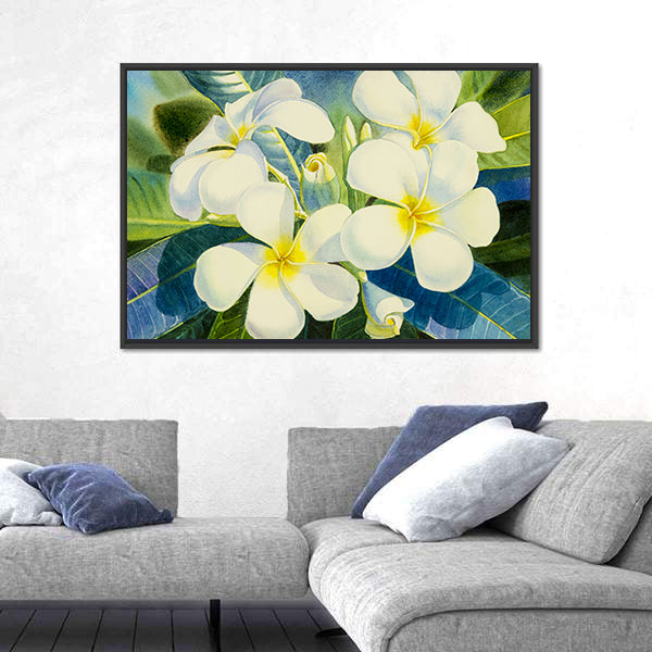 Realistic White Plumeria Close-up Canvas Wall Art