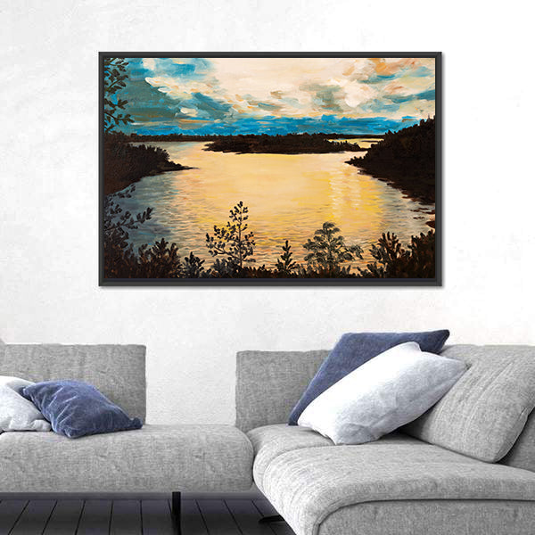 Sunset On The Lake Canvas Wall Art