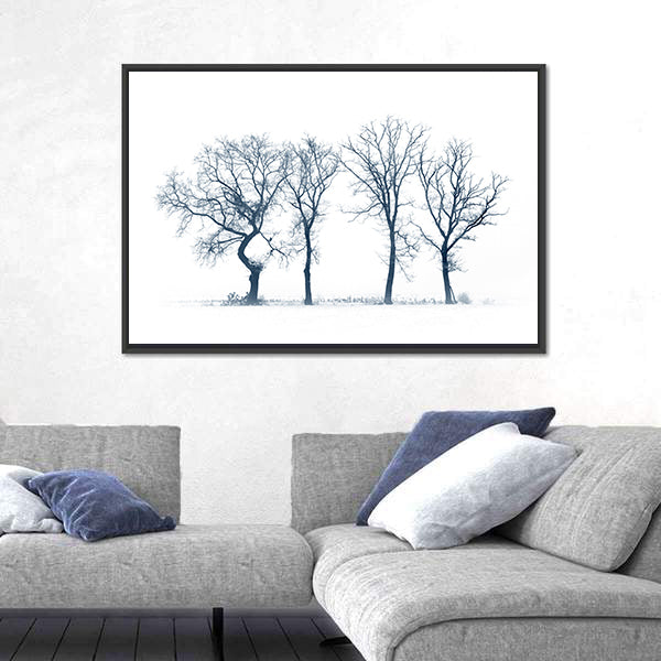 Four Bare Trees in Winter Canvas Wall Art
