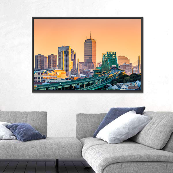 Tobin Bridge and Boston Skyline Canvas Wall Art