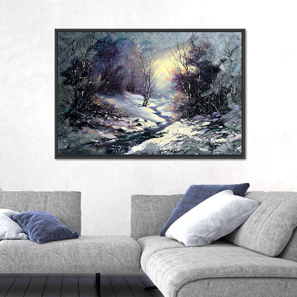 River In Winter Woods Canvas Wall Art
