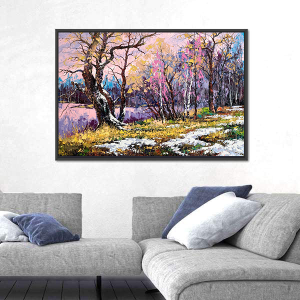 Autumn On Bank Of Lake Canvas Wall Art