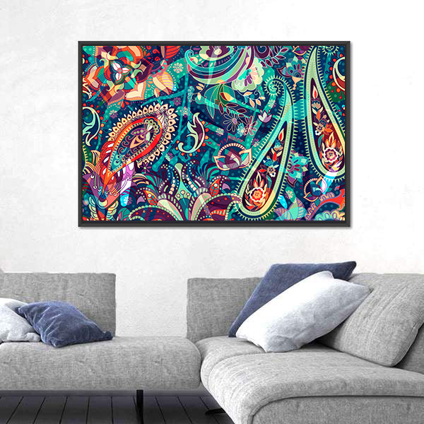 Colorful Boho Paisley Floral Canvas Wall Art