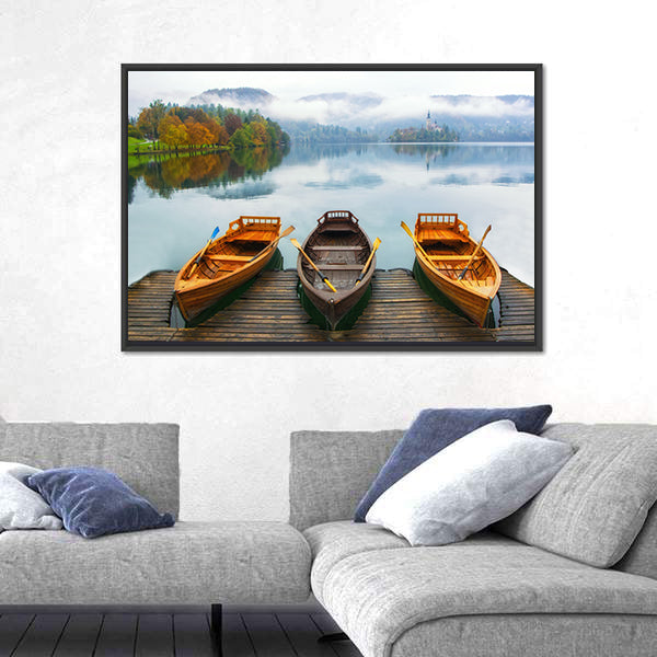 Boats on Bled Lake Canvas Wall Art