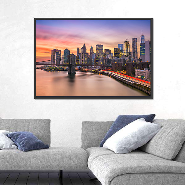 Brooklyn Bridge and Lower Manhattan Skyline Canvas Wall Art