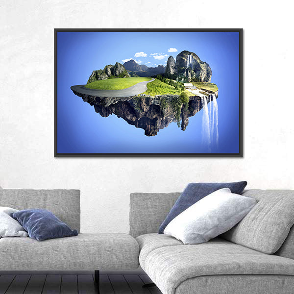 Floating Island with Waterfall Canvas Wall Art