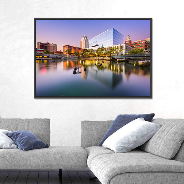 Providence Skyline at Blue Hour Canvas Wall Art