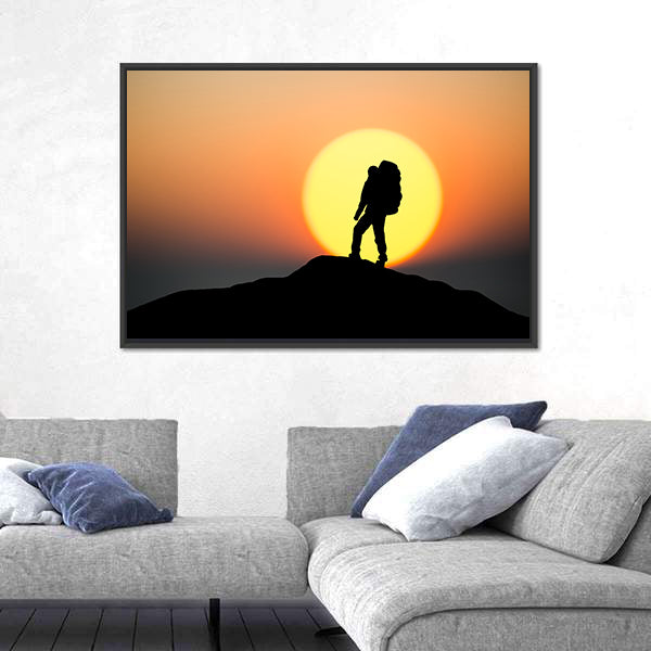 Silhouette Of Rock Climber On The Peak Canvas Wall Art