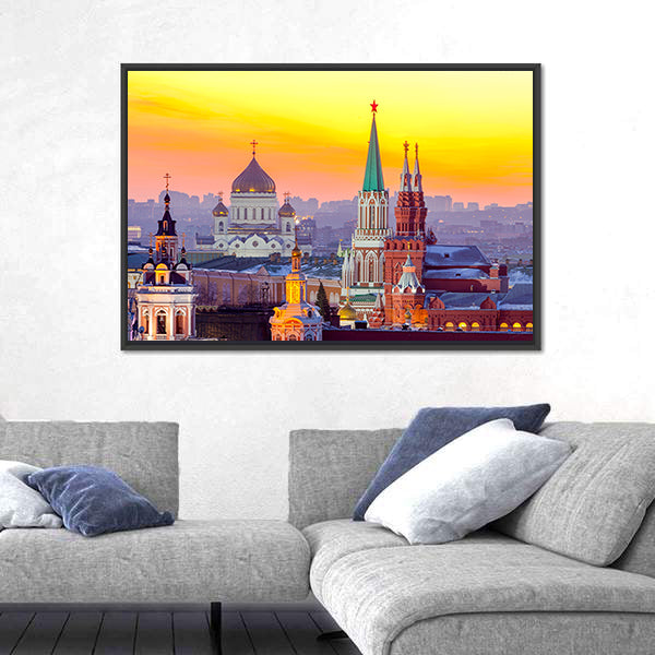 Moscow Kremlin and Cathedral of Christ the Saviour Canvas Wall Art