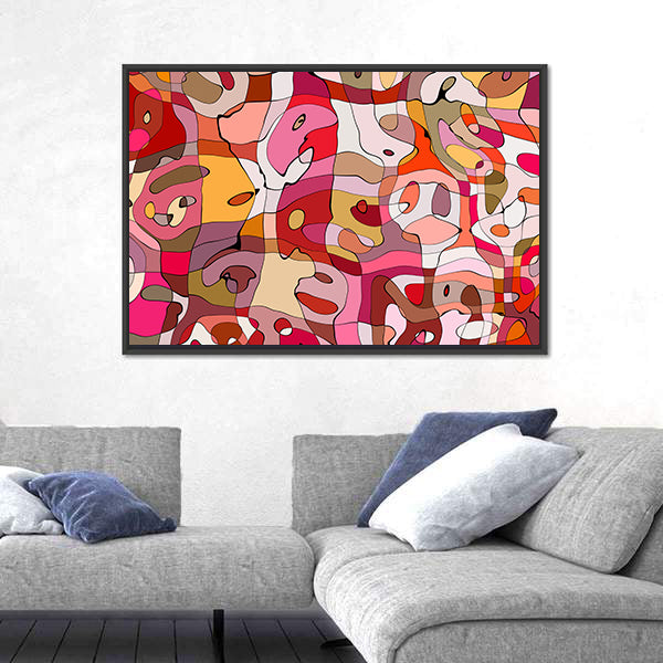 Crowded Abstract Faces in Warm Tones Canvas Wall Art