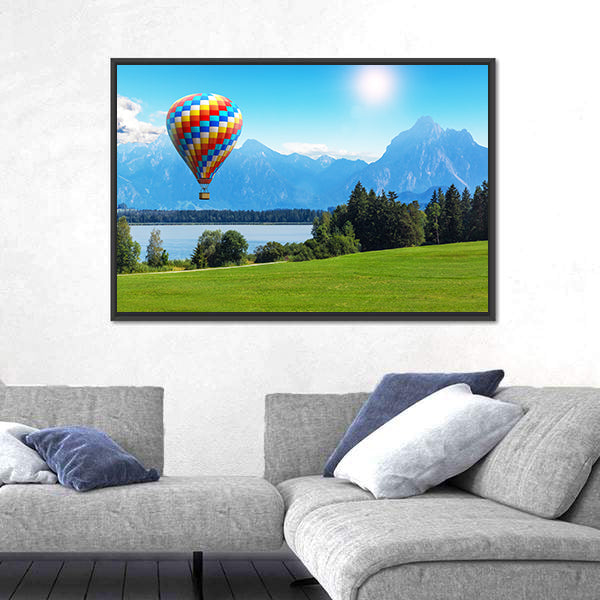 Bavaria Hot Air Balloon Over Alpine Lake Canvas Wall Art