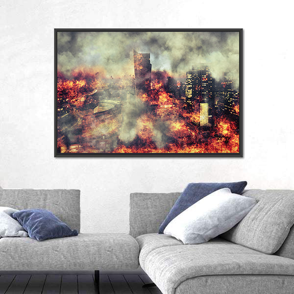 Burning City Abstract Canvas Wall Art