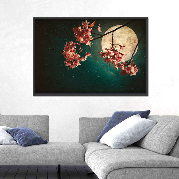 Moonlit Cherry Blossom Branch Canvas Wall Art