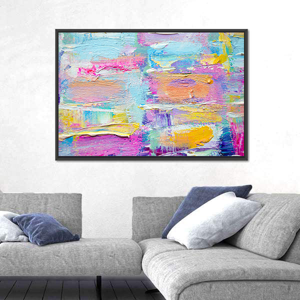Layered Brushstrokes in Blue and Pink Canvas Wall Art