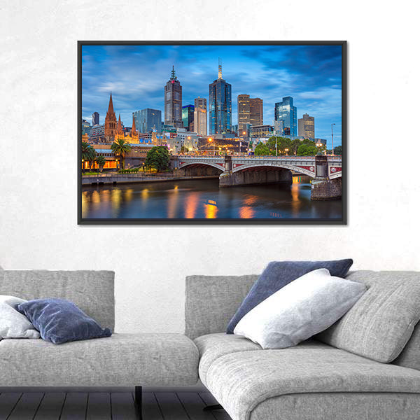 Melbourne During Twilight Blue Hour Canvas Wall Art