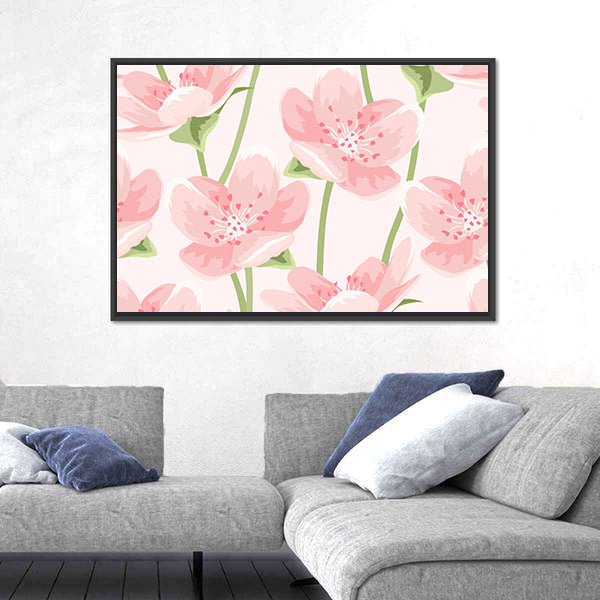Blooming Pink Sakura Pattern Canvas Wall Art