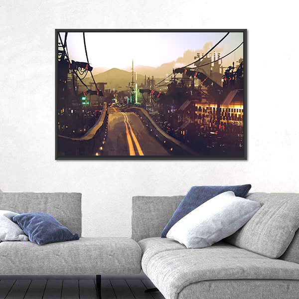 Futuristic Highway at Dusk Canvas Wall Art