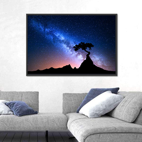 Alone Tree Under Starry Sky Canvas Wall Art