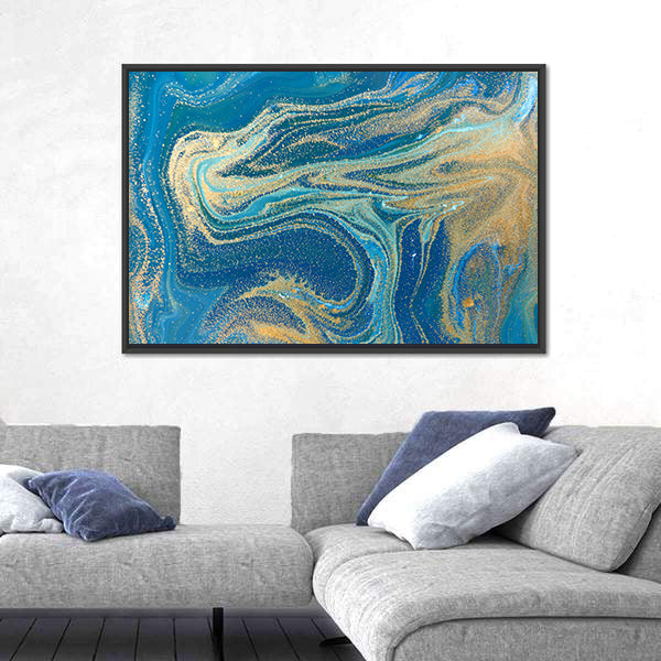 Blue and Gold Fluid Abstract Canvas Wall Art