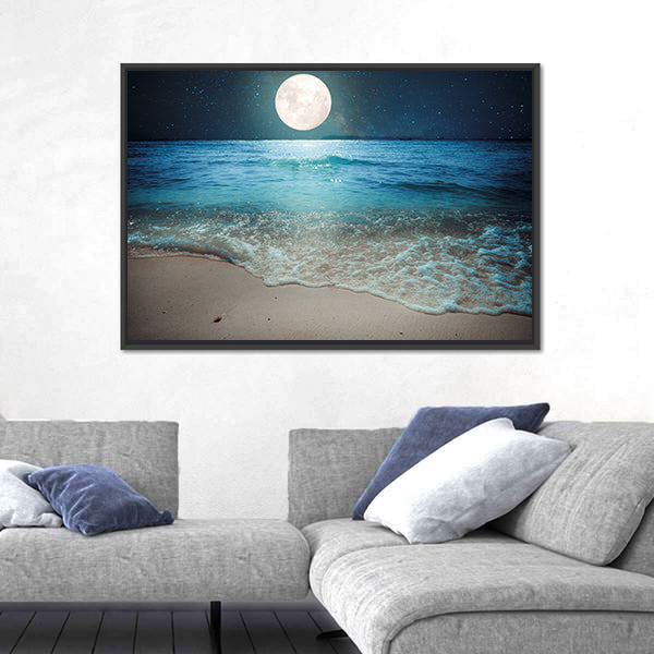 Full Moon Over Tropical Beach Canvas Wall Art