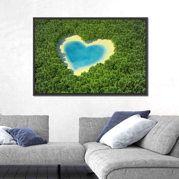 Heart Shaped Pond In A Tropical Forest Canvas Wall Art