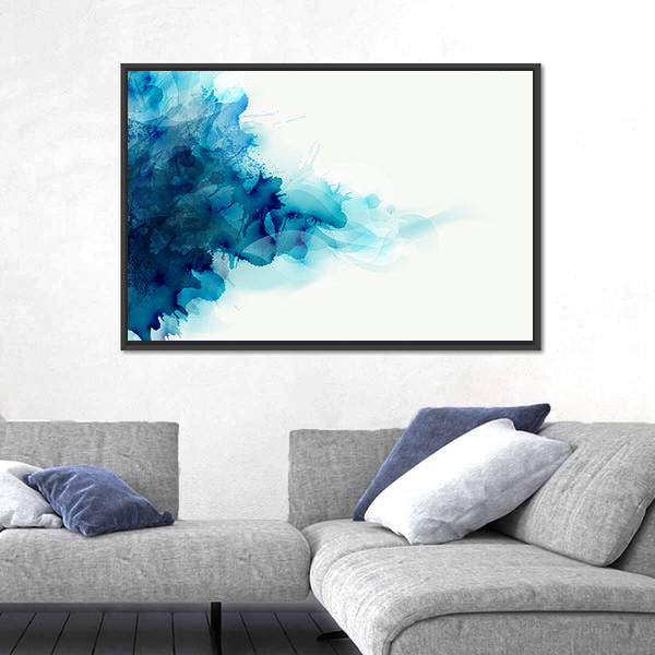 Blue Watercolor Ink Blot Canvas Wall Art
