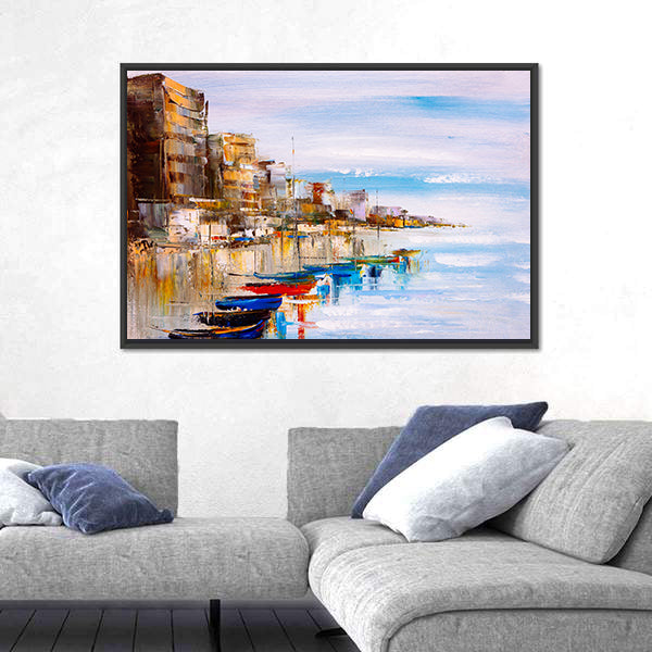 Abstract Harbor with Fishing Boats Canvas Wall Art