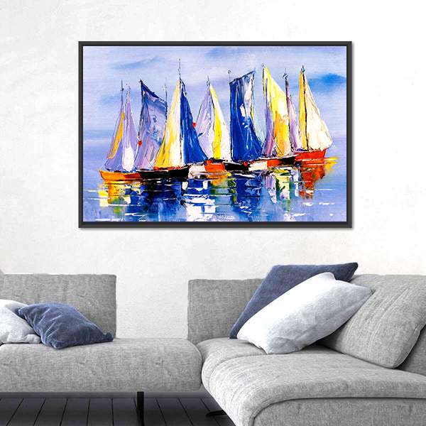 Sail Boats At Harbor Canvas Wall Art