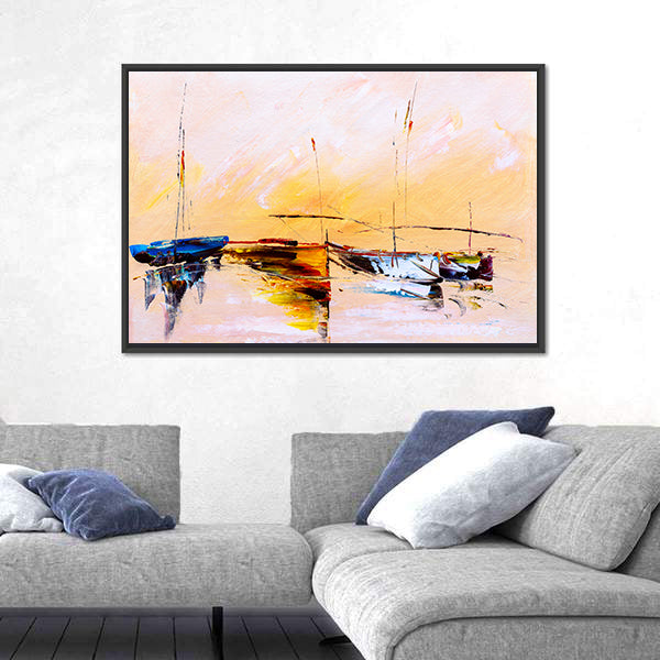 Abstract Sailboats at Sunset Canvas Wall Art