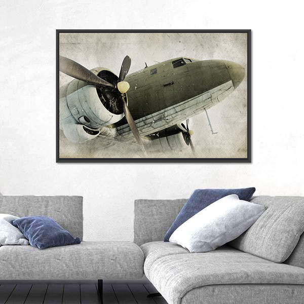 Old Propeller Airplane Canvas Wall Art