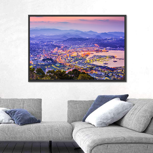 Sasebo Downtown Skyline In Nagasaki Japan Canvas Wall Art