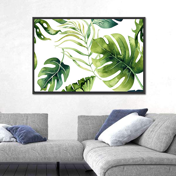 Tropical Monstera and Palm Leaves Canvas Wall Art